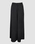 Skew Neck Lantern Sleeve Loose Top & Zipper Fly Wide Leg Pants Set without Belt black