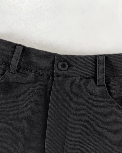 Skew Neck Lantern Sleeve Loose Top & Zipper Fly Wide Leg Pants Set without Belt black