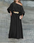 Skew Neck Lantern Sleeve Loose Top & Zipper Fly Wide Leg Pants Set without Belt black