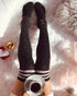 1Pair Christmas Striped Print Rhinestone Decor Long Socks black