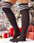 1Pair Christmas Striped Print Rhinestone Decor Long Socks black