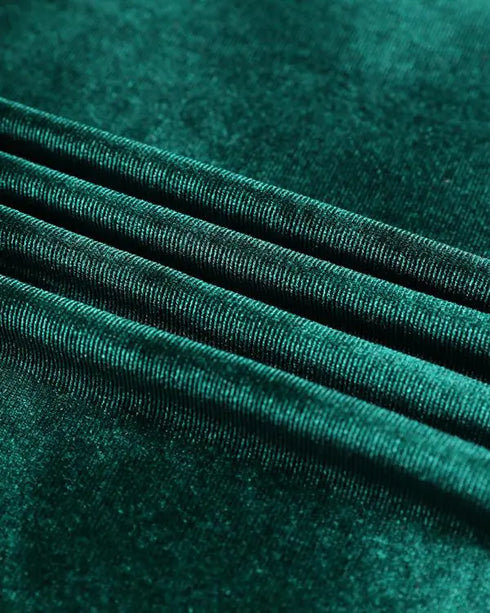 2 Pieces Outfit Contrast Sequin Ruched Long Sleeve Zip Up Coat and Elastic Waist Pants Set Casual Slim Fit Velvet Tracksuit green