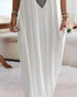 Heart Pattern Cold Shoulder Short Sleeve Maxi Dress Casual Pocket Design Loose Fit Dress white