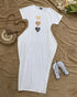 Heart Pattern Cold Shoulder Short Sleeve Maxi Dress Casual Pocket Design Loose Fit Dress white