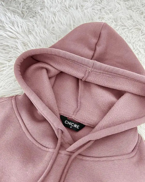 2 Pieces Outfit Kangaroo Pocket Thermal Lined Drawstring Hoodie Sweatshirt and Casual Elastic Waist Cinched Ribbed Cuffs Sporty Sweatpants Set pink