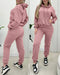 2 Pieces Outfit Kangaroo Pocket Thermal Lined Drawstring Hoodie Sweatshirt and Casual Elastic Waist Cinched Ribbed Cuffs Sporty Sweatpants Set pink