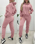 2 Pieces Outfit Kangaroo Pocket Thermal Lined Drawstring Hoodie Sweatshirt and Casual Elastic Waist Cinched Ribbed Cuffs Sporty Sweatpants Set pink