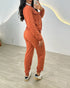 Stand Collar Long Sleeve Pocket Dec Zipper Top and Casual Elastic Waist Drawstring Pants Sets orange