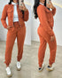 Stand Collar Long Sleeve Pocket Dec Zipper Top and Casual Elastic Waist Drawstring Pants Sets orange