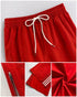 Contrast Side Striped & Zipper Slit Side Drawstring Elastic Waist Trousers Casual Wide Leg Pants red