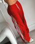 Contrast Side Striped & Zipper Slit Side Drawstring Elastic Waist Trousers Casual Wide Leg Pants red