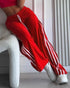 Contrast Side Striped & Zipper Slit Side Drawstring Elastic Waist Trousers Casual Wide Leg Pants red