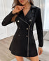 Buttoned Zipper Pocket Design Notched Collar Blazer Dress black