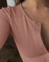 Long Sleeve Top Button Down Slim Fit Tops Crewneck Ribbed Knit Shirt pink