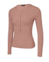 Long Sleeve Top Button Down Slim Fit Tops Crewneck Ribbed Knit Shirt pink