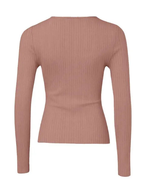 Long Sleeve Top Button Down Slim Fit Tops Crewneck Ribbed Knit Shirt pink