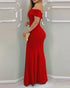 Off Shoulder Ruffle Hem Slim Fit Maxi Evening Dress Sexy Dress red