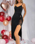 Contrast Lace V-Neck Sleeveless Babydoll Sexy Slit Slim Fit Sleepwear black