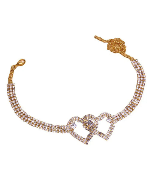 1pc Rhinestone Chain Double Heart Anklet gold