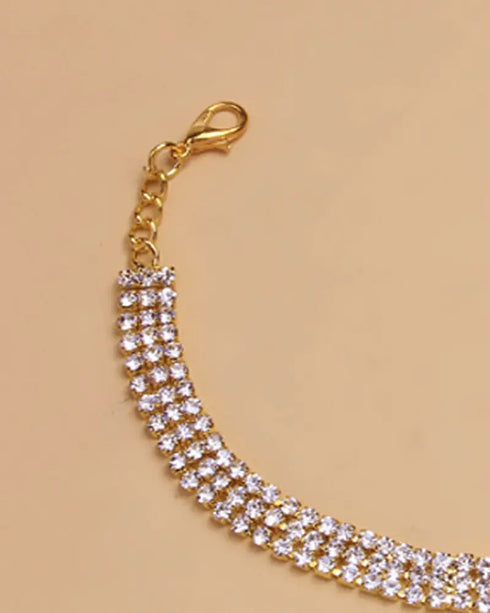 1pc Rhinestone Love Pendant Chain Anklet gold
