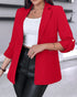 Notched Collar Roll Up Sleeve Blazer Coat red
