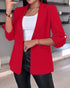 Notched Collar Roll Up Sleeve Blazer Coat red