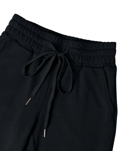 2 Pieces Outfit Drop Shoulder Kangaroo Pocket Stretchy Hem Crop Drawstring Hoodie Sweatshirt and Drawstring Elastic Waist Jogger Sweatpants Casual Tracksuit black