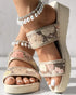Floral Pattern Contrast Sequin Wedge Sandals beige