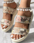 Floral Pattern Contrast Sequin Wedge Sandals beige