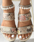 Floral Pattern Contrast Sequin Wedge Sandals beige