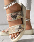 Floral Pattern Contrast Sequin Wedge Sandals beige