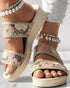 Floral Pattern Contrast Sequin Wedge Sandals beige