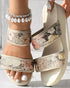 Floral Pattern Contrast Sequin Wedge Sandals beige