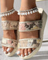 Floral Pattern Contrast Sequin Wedge Sandals beige