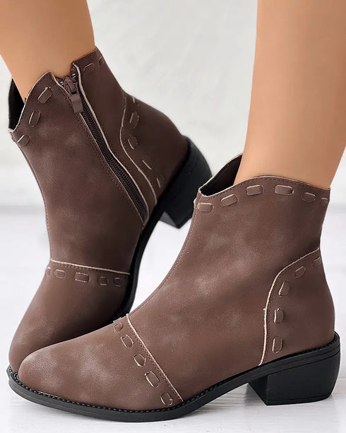 Almond Toe Chunky Heel Ankle Boots coffee