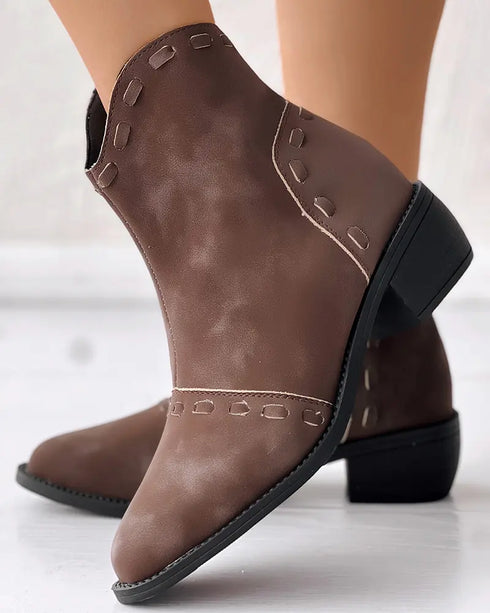 Almond Toe Chunky Heel Ankle Boots coffee