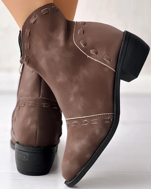 Almond Toe Chunky Heel Ankle Boots coffee
