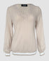 V-Neck Long Sleeve Pit Stripe Causal T-shirt Apricot