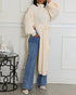 Cable Textured High Neck Lantern Sleeve Bow Tie Waist Sweater Casual High Slit Knit Longline Top Apricot