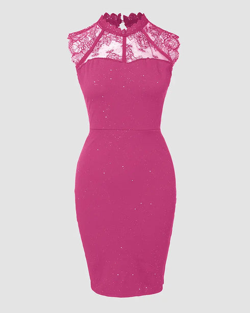 Halter Thick Strap Chic 3D Floral Dec Slim Fit Dress rose red