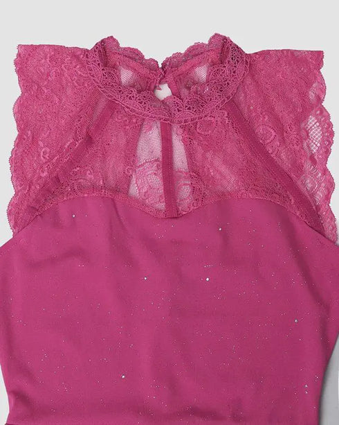 Halter Thick Strap Chic 3D Floral Dec Slim Fit Dress rose red