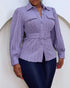 Textured Buttoned Flap Detail Puff Sleeve Top With Waistbelt purple