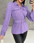 Textured Buttoned Flap Detail Puff Sleeve Top With Waistbelt purple
