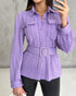 Textured Buttoned Flap Detail Puff Sleeve Top With Waistbelt purple