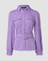 Textured Buttoned Flap Detail Puff Sleeve Top With Waistbelt purple