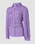 Textured Buttoned Flap Detail Puff Sleeve Top With Waistbelt purple