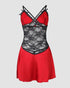Contrast Lace Crisscross Babydoll Without Thong red