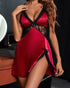 Contrast Lace Crisscross Babydoll Without Thong red