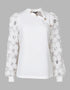 Lace Floral Open Front Long Sleeve Casual Button T-shirt white