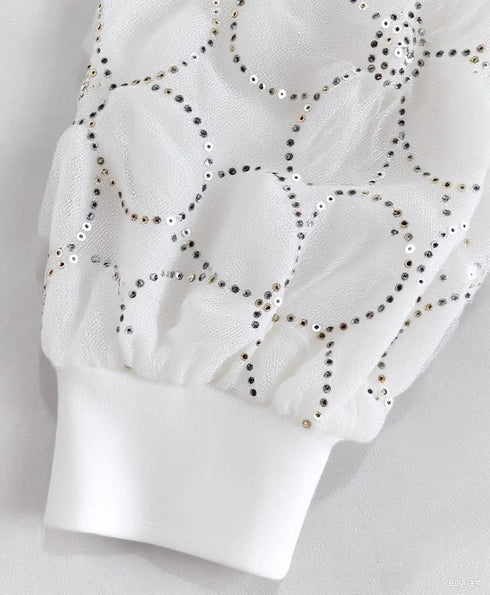 Lace Floral Open Front Long Sleeve Casual Button T-shirt white